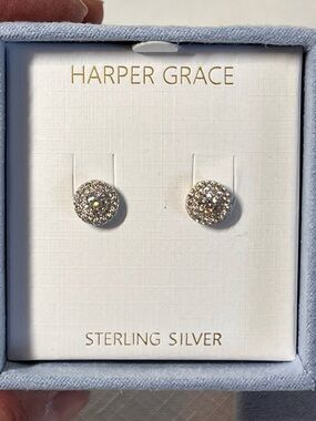 NEW Sterling Silver Glitter Stud Earrings - Silver. feminine. Perfect for gift!